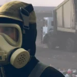 landfill methane emissions illustrated - showing-man-in-gas-mask.