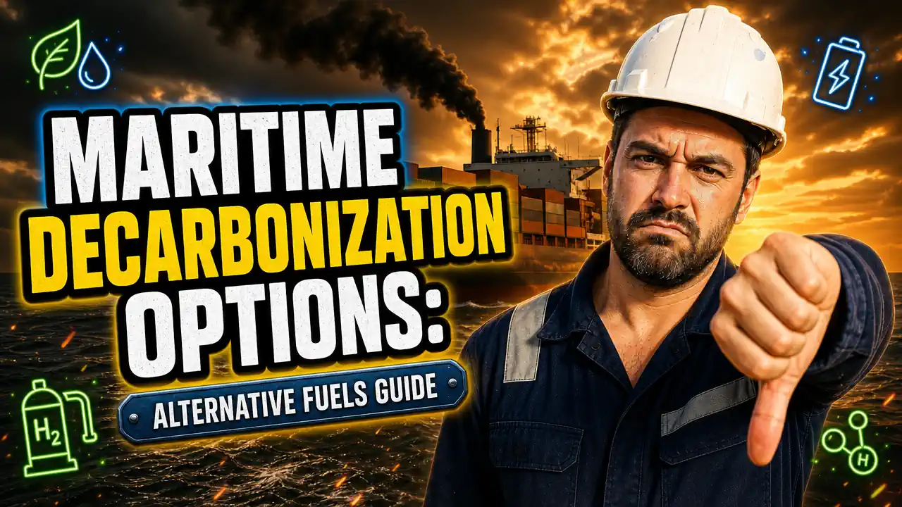 Featured image with the text: Maritime Decarbonization Options Alternative Fuels Guide.