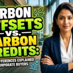 Featured image with text: "Carbon Offsets vs Carbon Credits Key Differences Explained for Corporate Buyers"