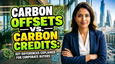Featured image with text: "Carbon Offsets vs Carbon Credits Key Differences Explained for Corporate Buyers"