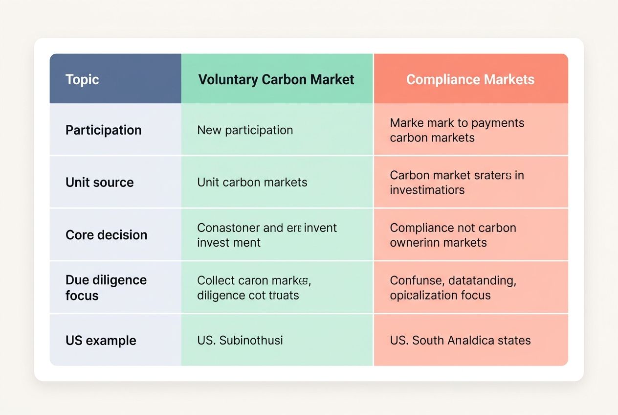 A modern digital dashboard comparing voluntary carbon markets with compliance markets.